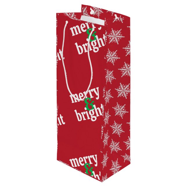 "Merry & Bright" Christmas Medium Wine Gift Bag (Back Angled)
