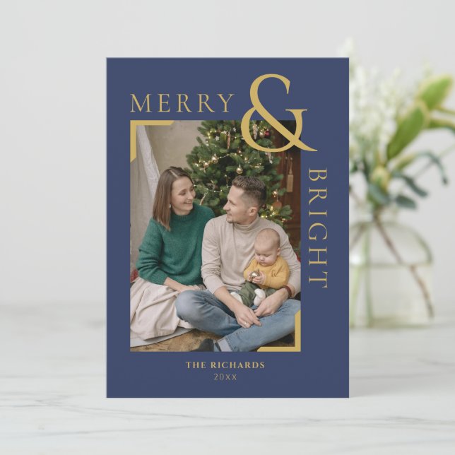 Merry & Bright Christmas Minimal Photo Card (Standing Front)