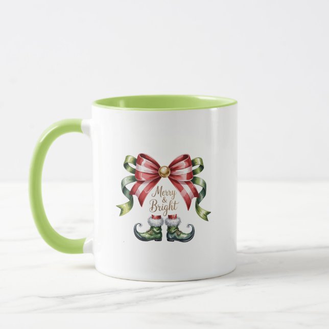 Merry & Bright Christmas Mug • Candy Cane Elf Shoe (Left)