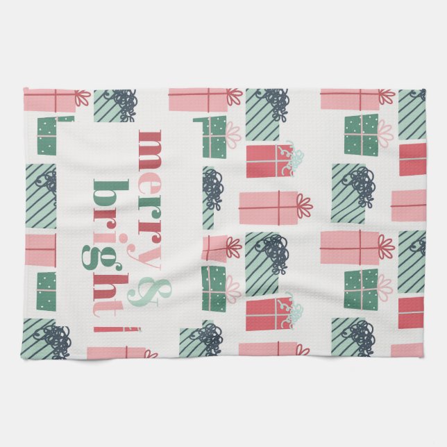 Merry & Bright Christmas Package Tea Towel (Horizontal)