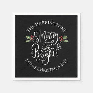 Merry Bright Christmas Party Family Name Napkin