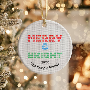 Merry & Bright Christmas Photo Ceramic Ornament