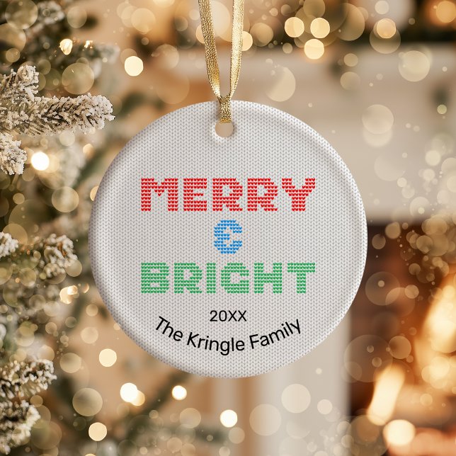 Merry & Bright Christmas Photo Ceramic Ornament (Creator Uploaded)