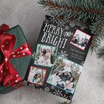 Merry & Bright | Christmas Photo Collage Card<br><div class="desc">Festive and whimsical holiday photo card features four of your favorite square family photos in a collage layout. "Merry & Bright" appears at the top in white hand lettered typography on a chalkboard background accented with white snowflakes. Customize with your family name and individual names or the year. Cards reverse...</div>