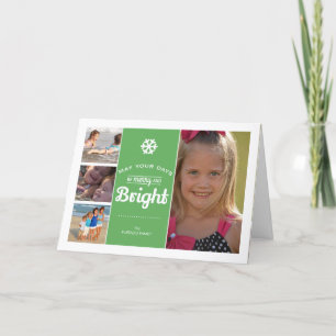 Merry Bright Christmas Photo Collage Holiday Green Card
