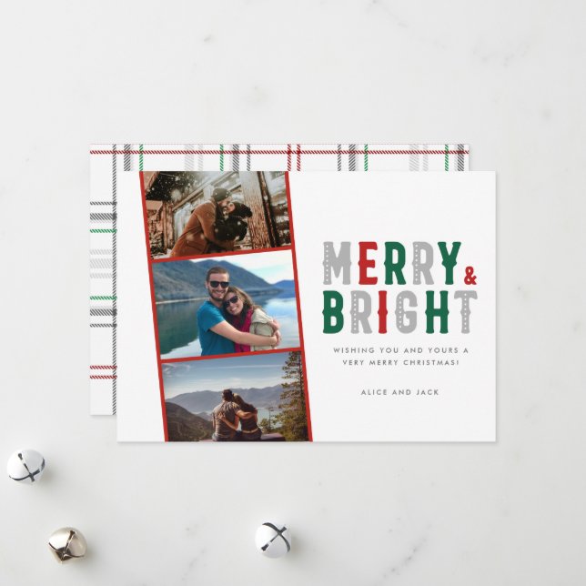 Merry Bright Christmas Photo Newlywed Couple  Holiday Card (Front/Back In Situ)