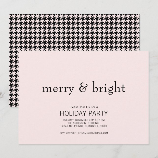 Merry & Bright Christmas Pink & Black Holiday Invitation (Front/Back)