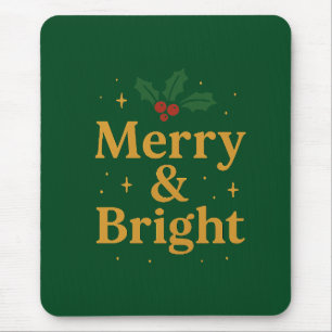 Merry & Bright Christmas Quote Mouse Pad