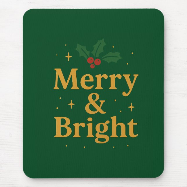 Merry & Bright Christmas Quote Mouse Pad (Front)