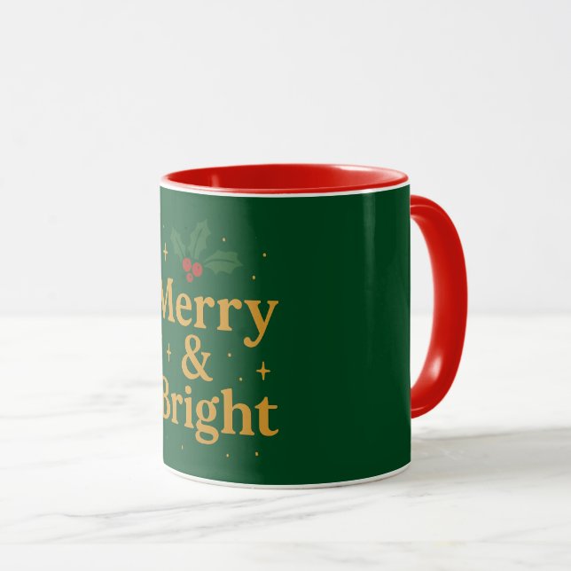 Merry & Bright Christmas Quote Mug (Front Right)