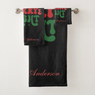 MERRY & BRIGHT CHRISTMAS SCRIPT CUSTOM MONOGRAM BATH TOWEL SET