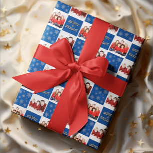 Merry & Bright Christmas Snowflake Photo Blue Wrapping Paper Sheet