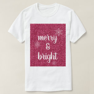 Merry & Bright Christmas Snowflakes Red Glitter T-Shirt
