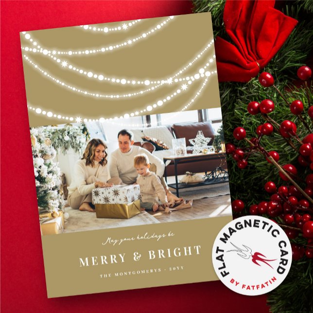 Merry & Bright Christmas Sparkling Lights Photo (Merry & Bright Christmas Stylish Sparkling Glowing Lights Photo Holiday Magnetic Card @ fat_fa_tin)