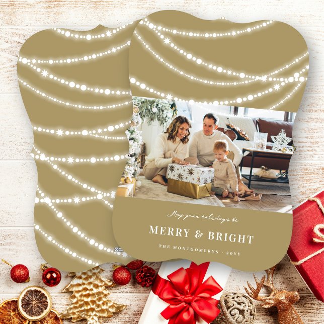 Merry & Bright Christmas Sparkling Lights Photo Holiday Card (Merry & Bright Stylish Christmas Sparkling Lights Photo Modern Holiday Card @ fat_fa_tin)