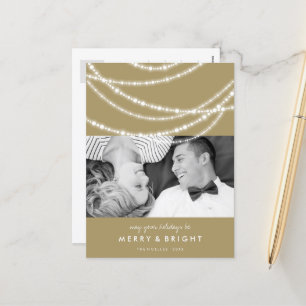 Merry & Bright Christmas Sparkling Lights Photo Holiday Postcard