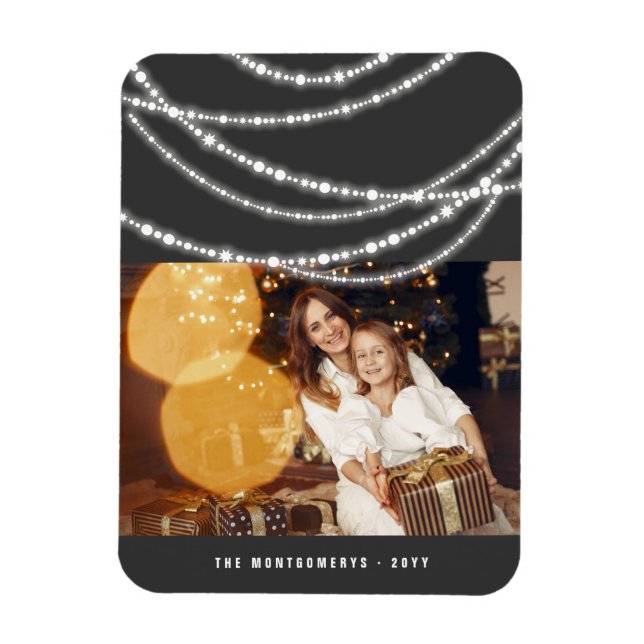 Merry & Bright Christmas Sparkling Lights Photo Magnet (Vertical)