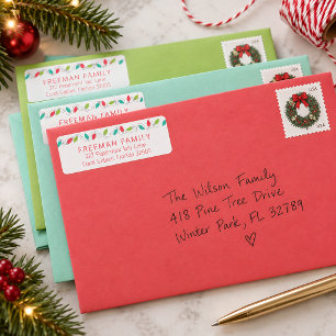 Merry & Bright Christmas String Lights Return Address Label