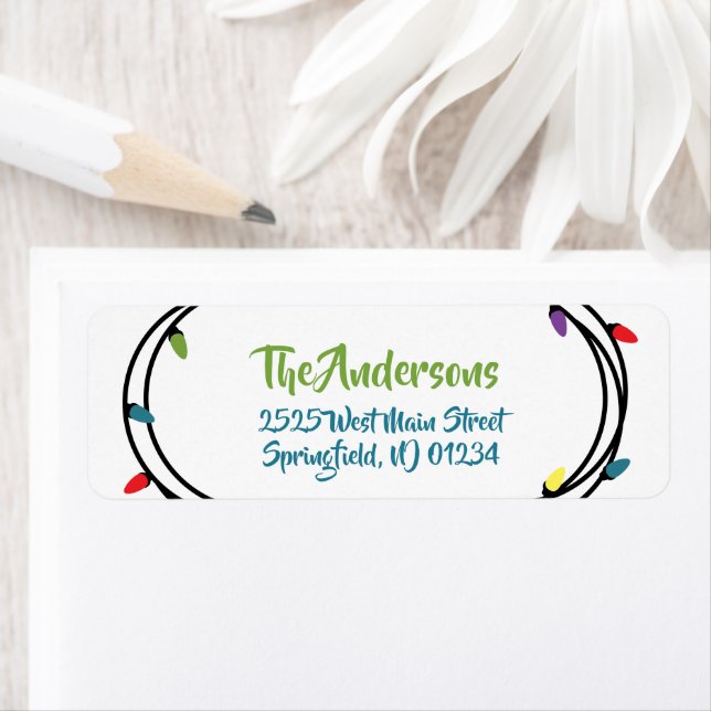 Merry & Bright Christmas String Lights Return Address Label (Insitu)