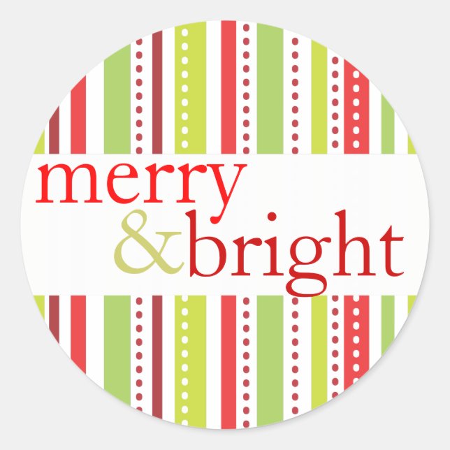 Merry & Bright Christmas Stripes Holiday Label (Front)