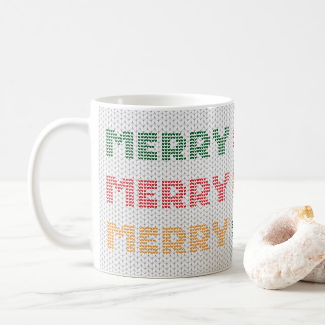 Merry & Bright Christmas Sweater Coffee Mug (With Donut)