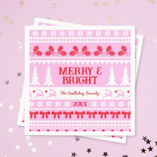 Merry & Bright Christmas Sweater Pink and Red Napkin