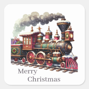 Merry bright Christmas train Square Sticker