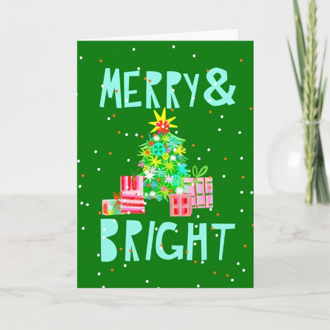 Merry & Bright Christmas Tree Holiday Card (Front)