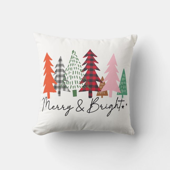 Merry & Bright Christmas Trees Cushion (Front)