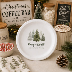 Merry & Bright Christmas Trees Paper Plate
