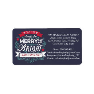 Merry & Bright Christmas Typography Custom Banner Label
