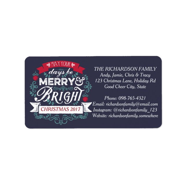 Merry & Bright Christmas Typography Custom Banner Label (Front)