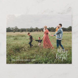 Merry & Bright Christmas Typography Photo Postcard