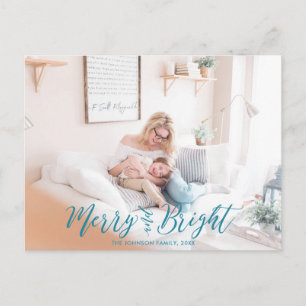 Merry & Bright Christmas Typography Photo Postcard