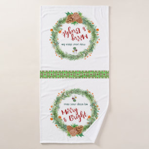 Merry & Bright Christmas Wreath Bath Towel Set