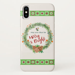 Merry & Bright Christmas Wreath iPhone X Case