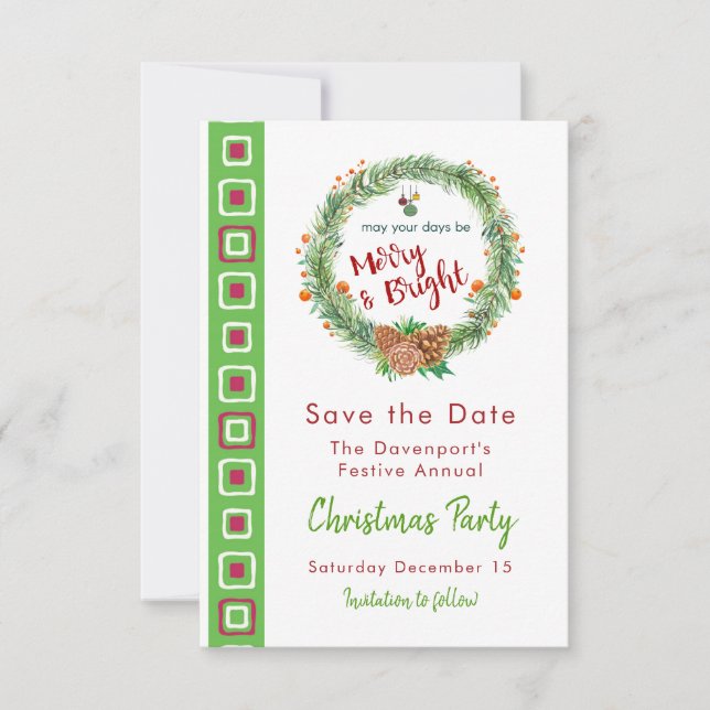Merry & Bright Christmas Wreath Invitation (Front)