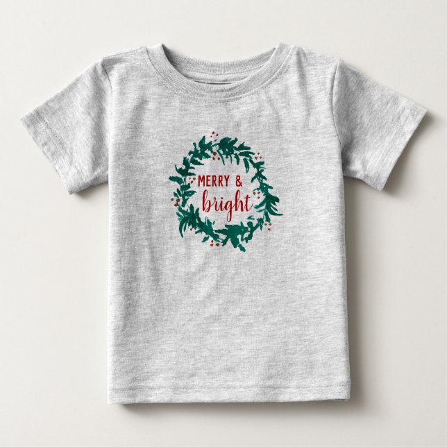 Merry & Bright Christmas Wreath Kid Baby T-Shirt (Front)