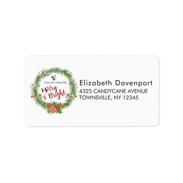 Merry & Bright Christmas Wreath Label (Front)