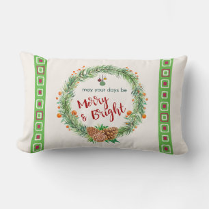 Merry & Bright Christmas Wreath Lumbar Cushion