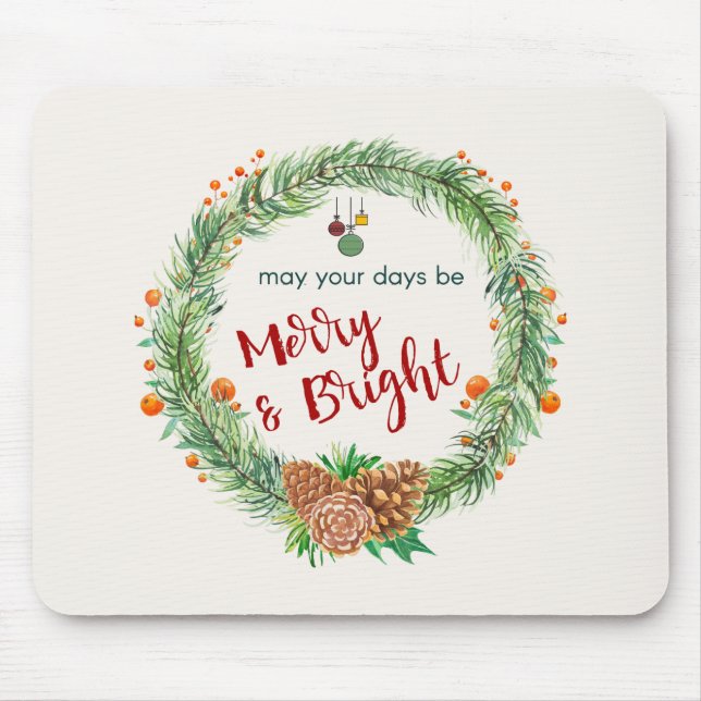 Merry & Bright Christmas Wreath Mouse Pad (Front)