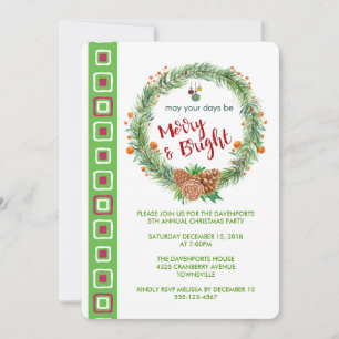Merry & Bright Christmas Wreath Party Invite
