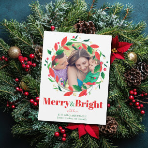 Merry & Bright Christmas Wreath Photo Magnet Card