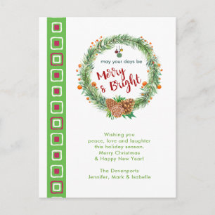 Merry & Bright Christmas Wreath Postcard