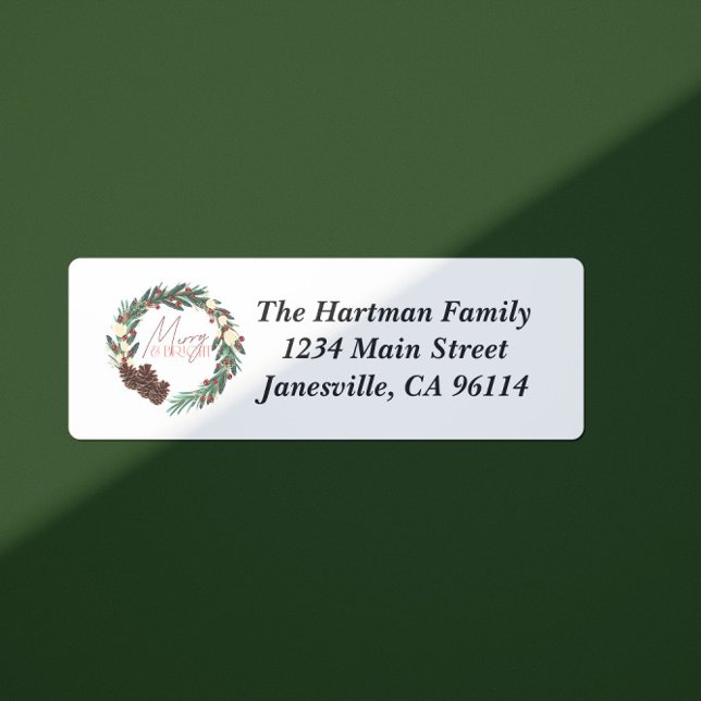 "Merry & Bright" Christmas Wreath Return Address Label (Creator Uploaded)