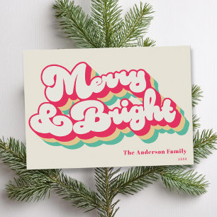 Merry & Bright Classic Retro Typography Non Photo Holiday Card