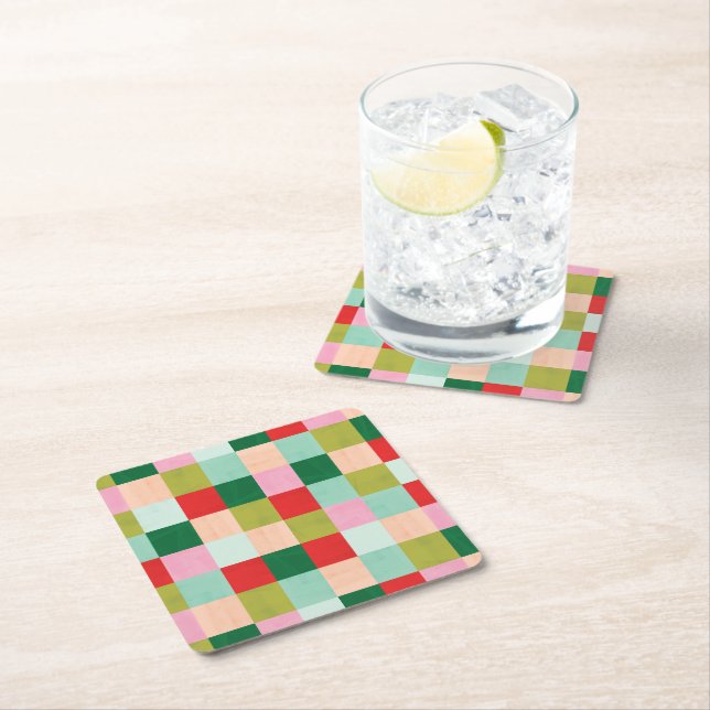 Merry & Bright Colour Block Square Paper Coaster (Insitu)