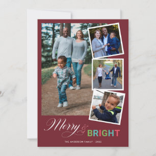 Merry & Bright Colourful 4 Photo Christmas Holiday Card