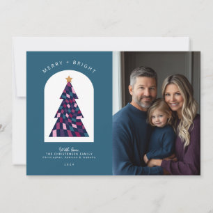 Merry Bright Colourful Bold Christmas Tree Photo Holiday Card