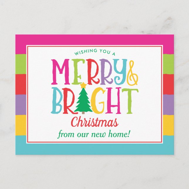 Merry & Bright Colourful Christ Moving Announcemen Postcard (Front)